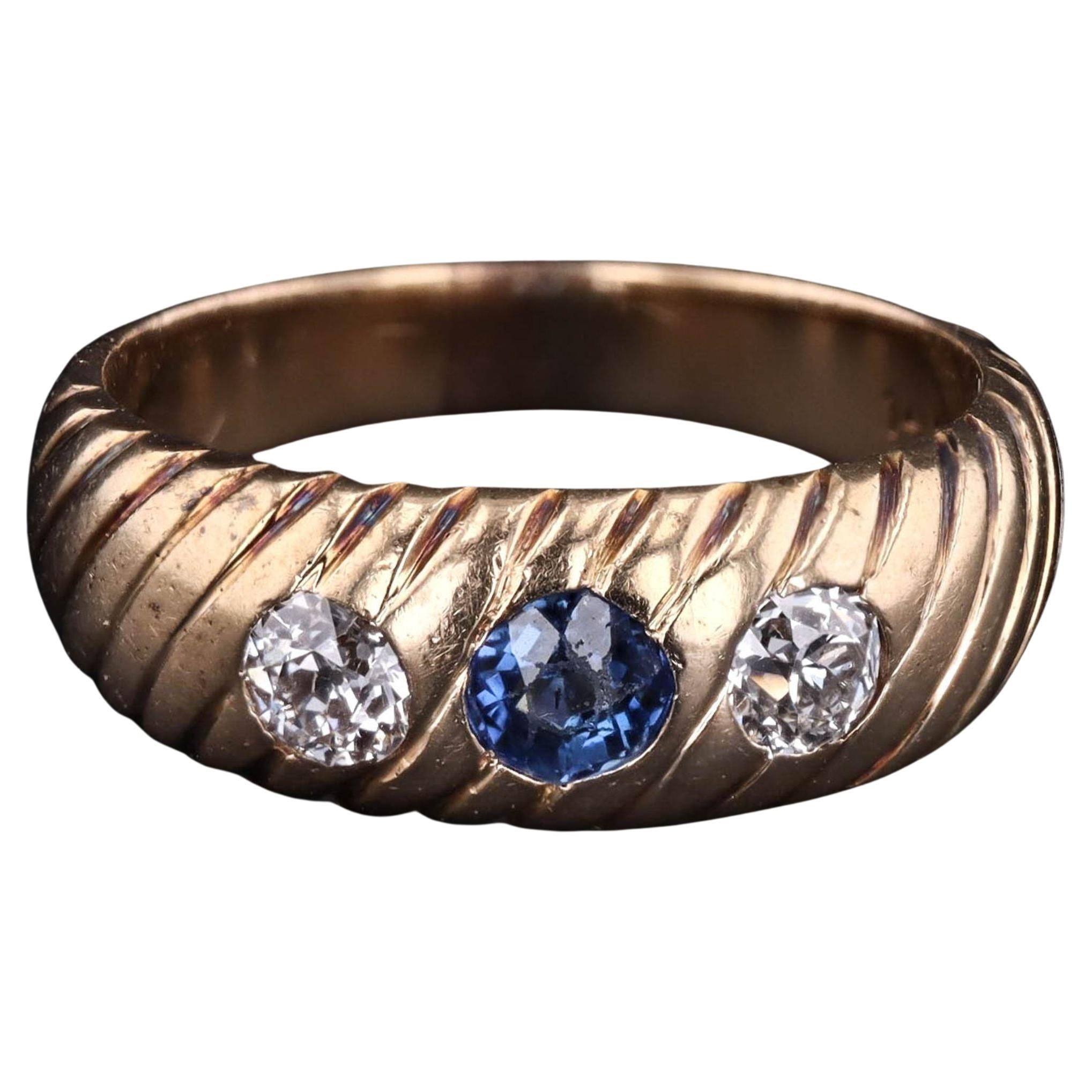 Bague ancienne en or 14k avec saphir et diamant