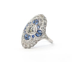 Antique Sapphire & Diamond Shield Ring in Platinum