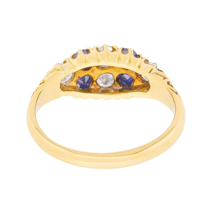 Antique Sapphire Diamond Yellow Gold Cluster Ring, circa 1920s In Good Condition For Sale In London, GB