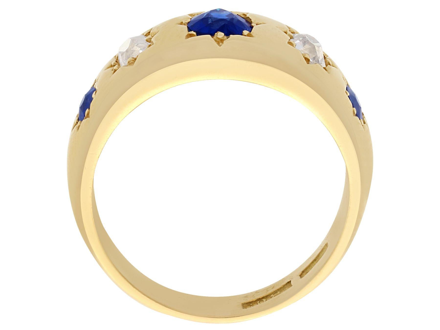 Round Cut Antique Sapphire and Diamond Yellow Gold Cocktail Ring