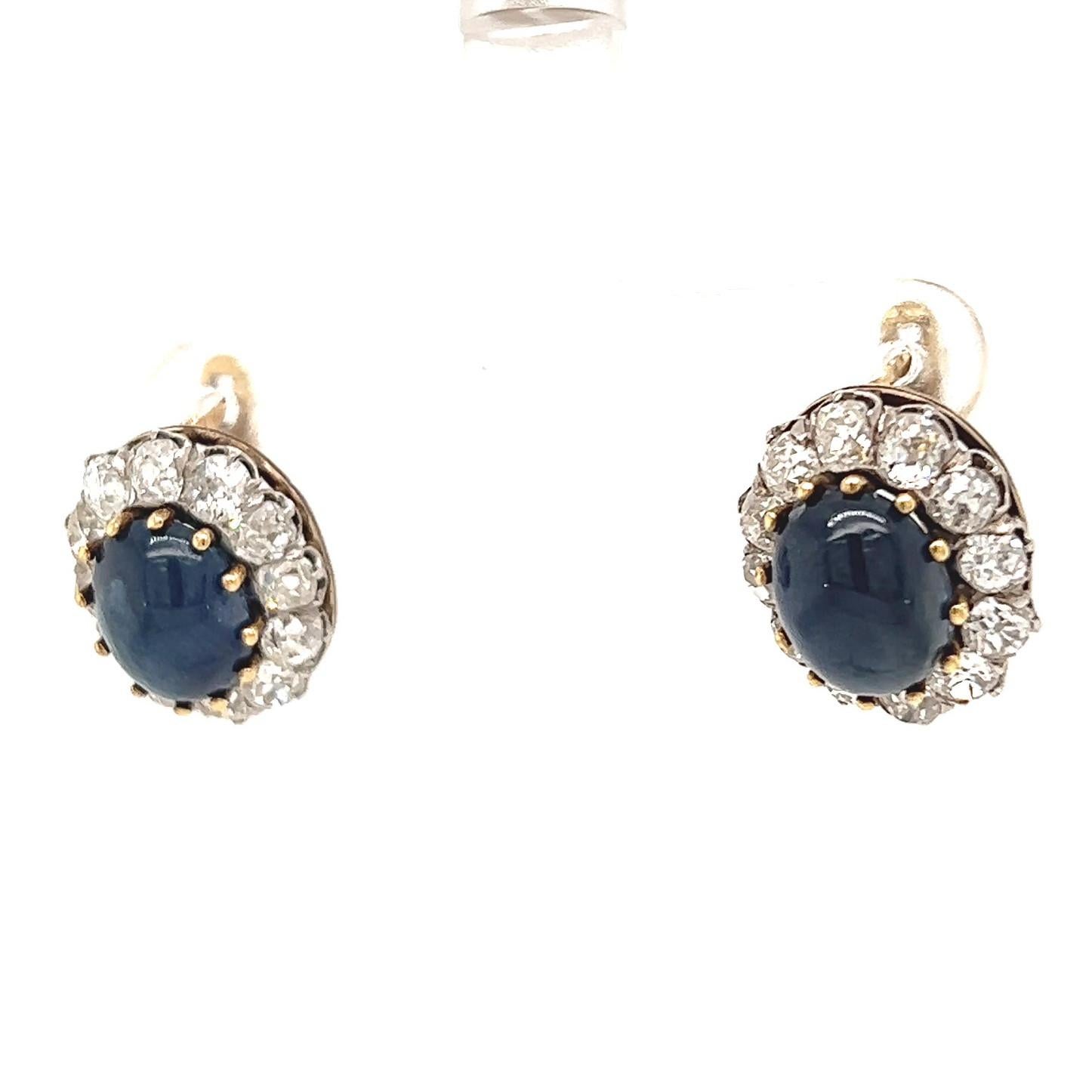 Antique Sapphire Diamond 14 Karat Yellow Gold Earrings In Excellent Condition In Beverly Hills, CA
