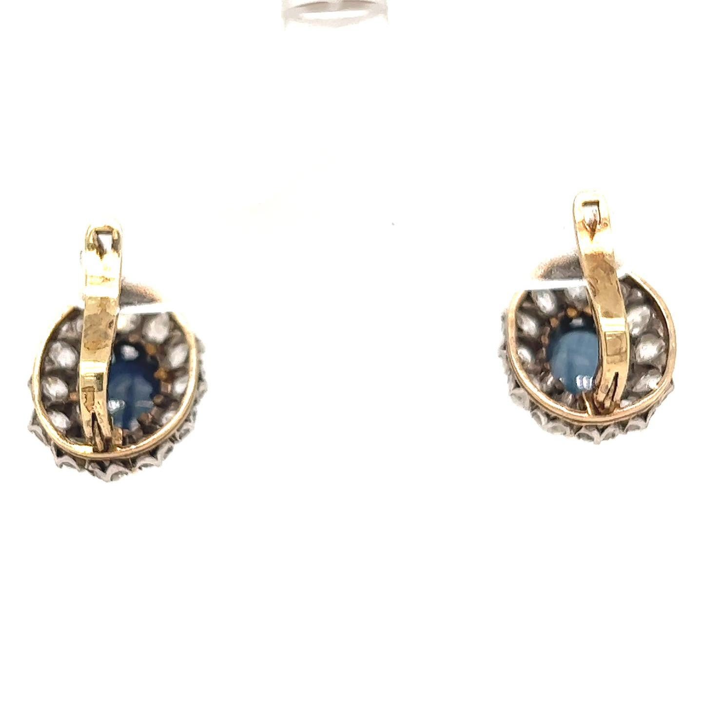 Women's or Men's Antique Sapphire Diamond 14 Karat Yellow Gold Earrings