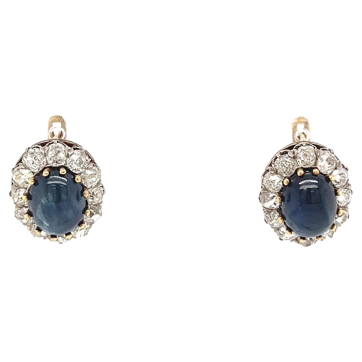 Antique Sapphire Diamond 14 Karat Yellow Gold Earrings