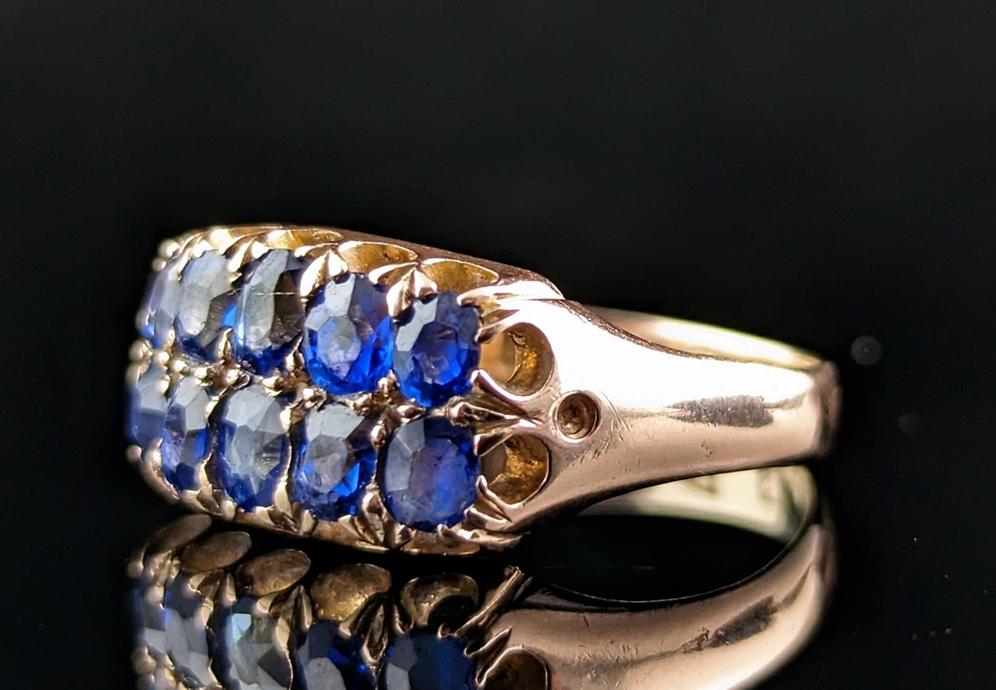 Antique Sapphire Double Row Ring, 9k Gold, Victorian at 1stDibs