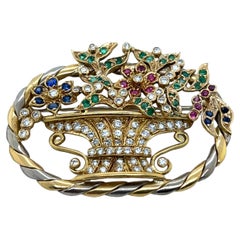 Antique Sapphire, Emerald, Ruby & Diamond Brooch, Set in 18ct Gold