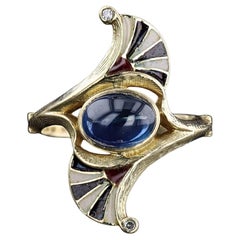 Antique Sapphire & Enamel Ring of 18k Gold