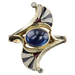 Antiker Saphir & Emaille Ring aus 18k Gold