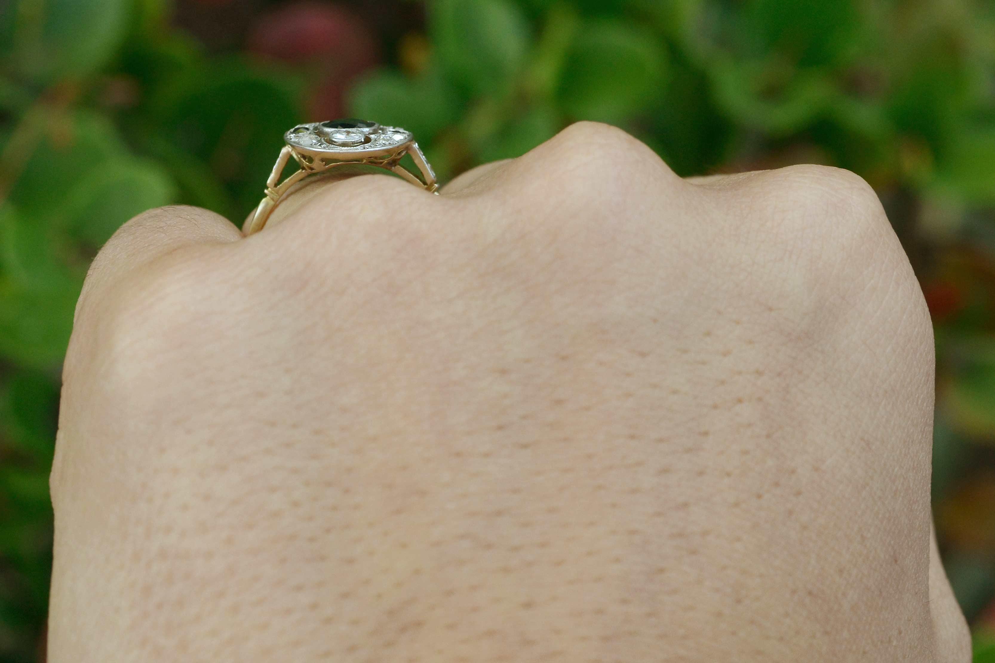 Oval Cut Antique Sapphire Engagement Ring Edwardian Diamond 1900s 18 Karat Gold Platinum
