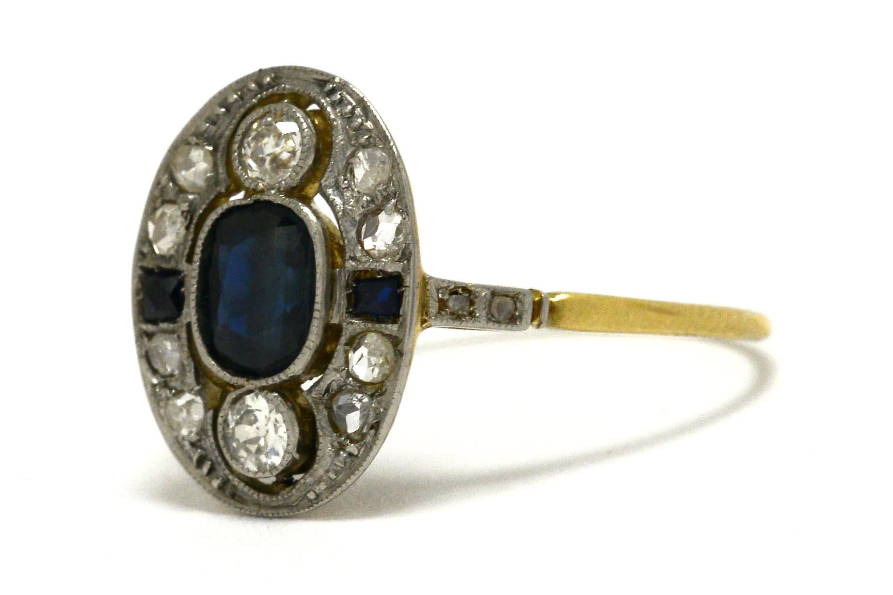 Women's Antique Sapphire Engagement Ring Edwardian Diamond 1900s 18 Karat Gold Platinum