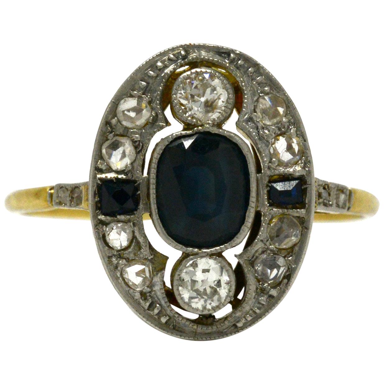 Antique Sapphire Engagement Ring Edwardian Diamond 1900s 18 Karat Gold Platinum