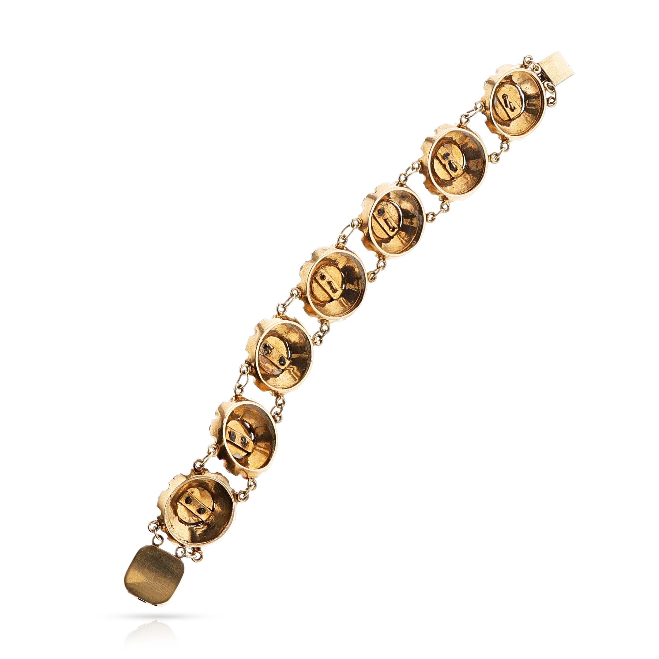 Antique Sapphire Flower Bracelet, 14k In Excellent Condition For Sale In New York, NY