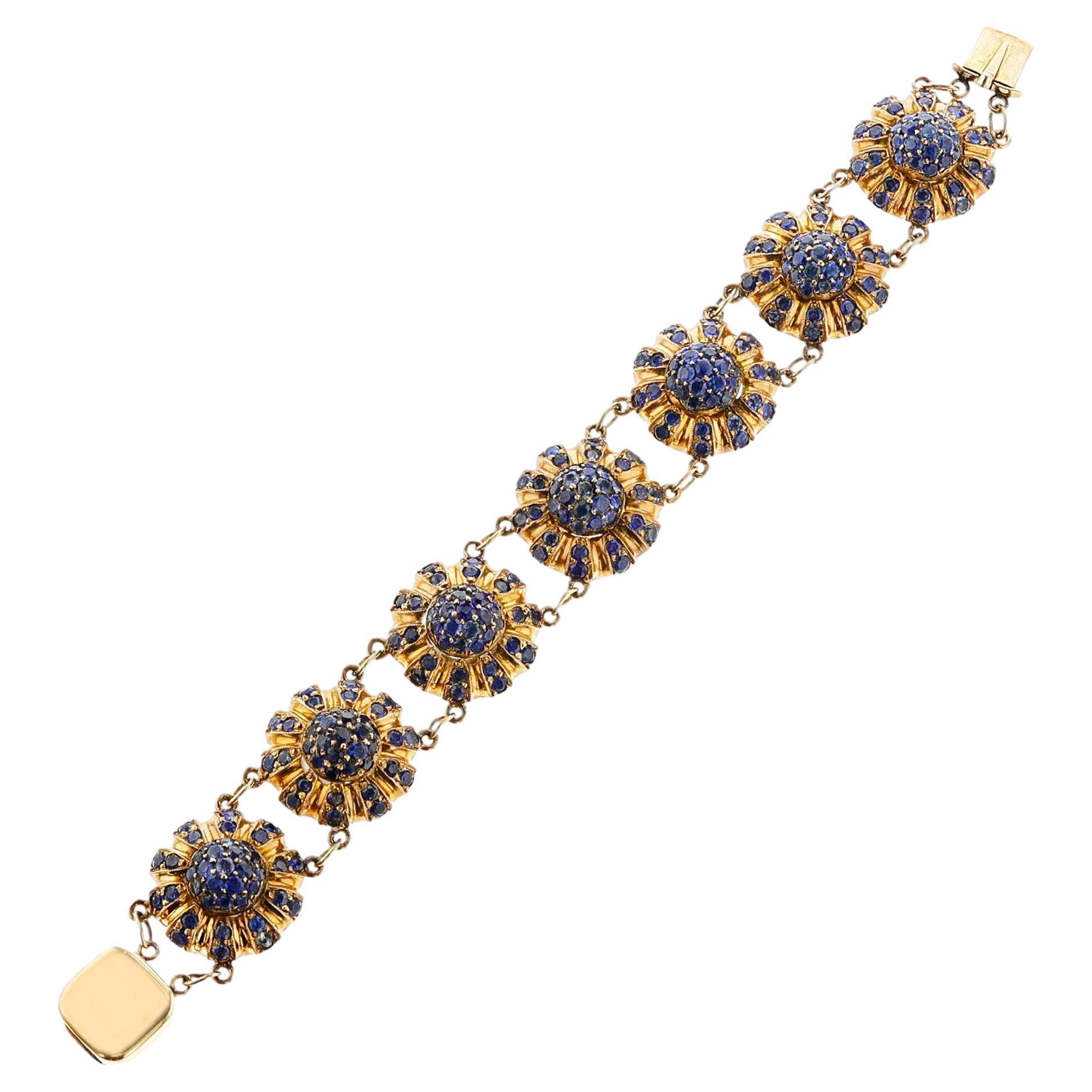 Antique Sapphire Flower Bracelet, 14k For Sale