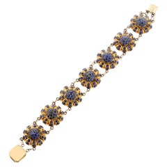 Bracelet floral ancien en saphirs 14 carats