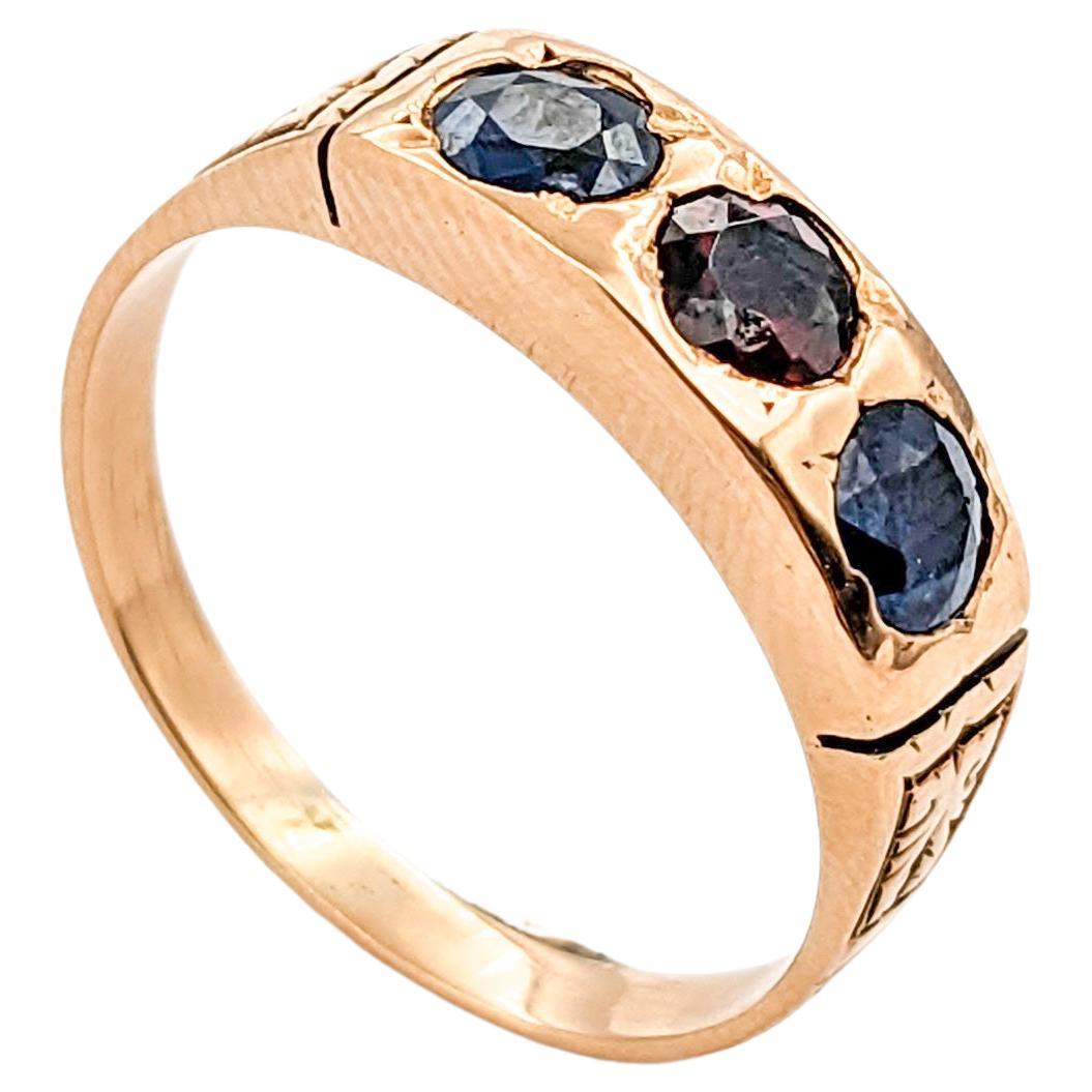 Antique Sapphire & Garnet Ring In Yellow Gold For Sale