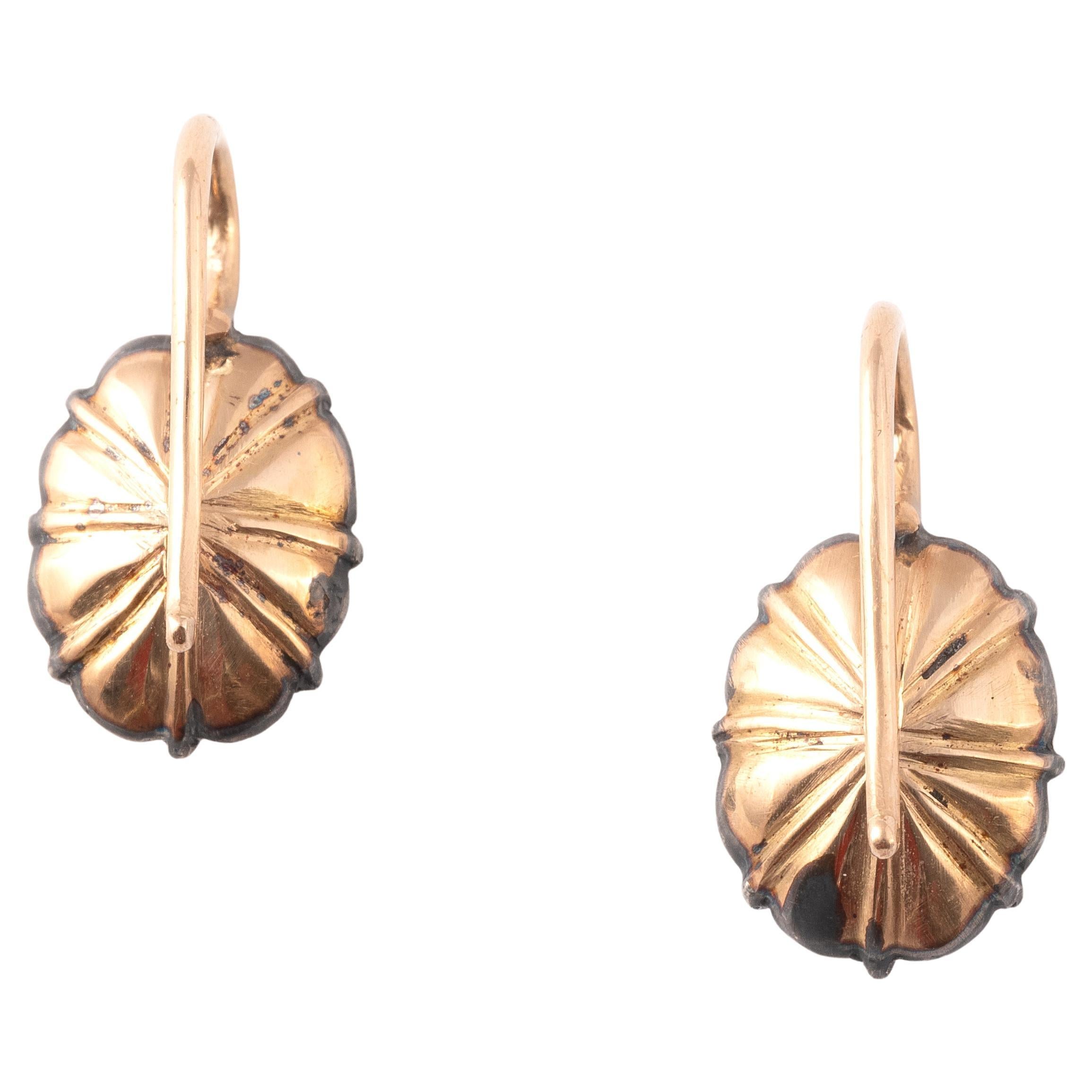 Victorien Antique Sapphire Gold And Silver Drop Earrings en vente