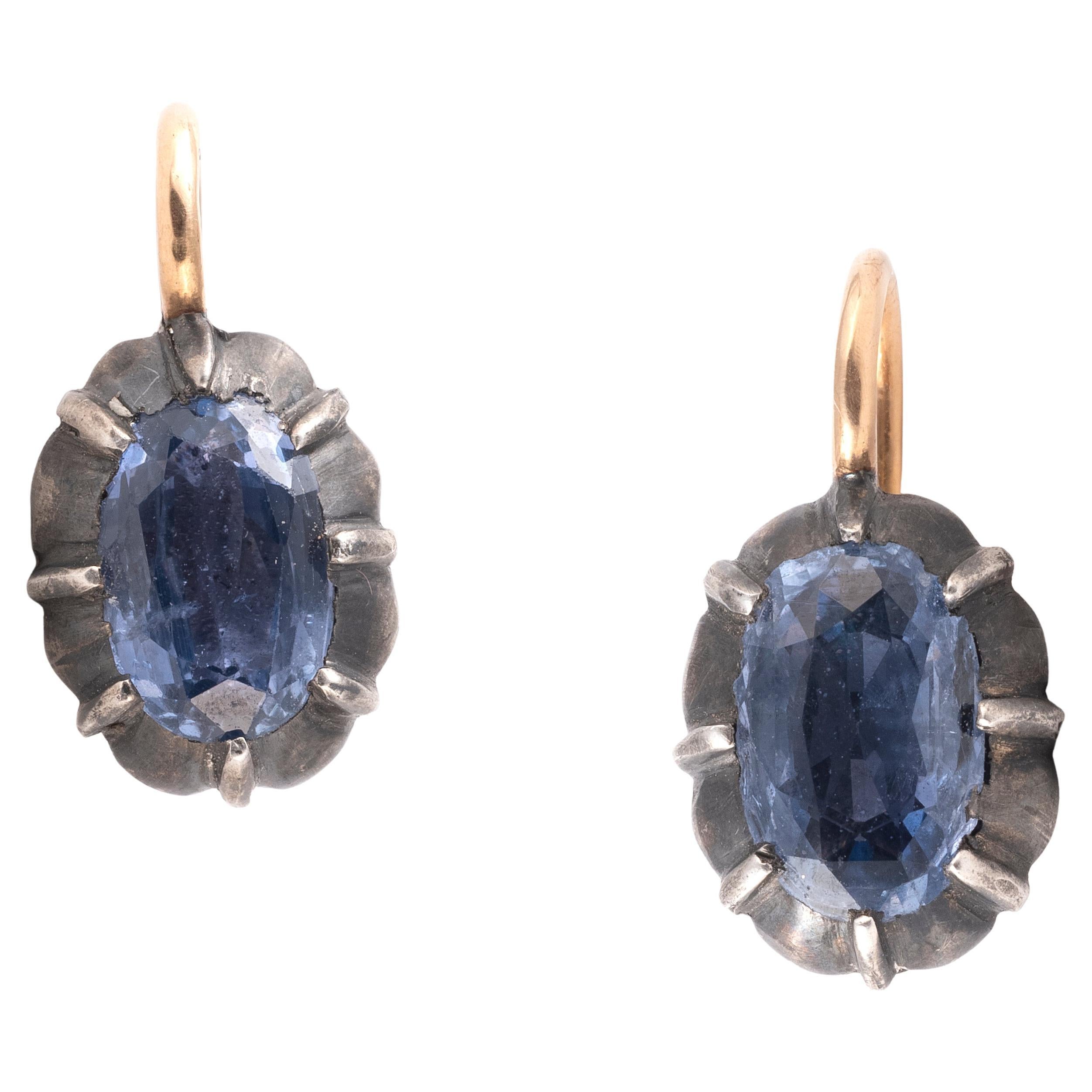 Antique Sapphire Gold And Silver Drop Earrings