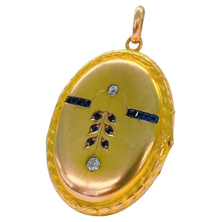 Antique Sapphire Gold Locket Pendant For Sale 2