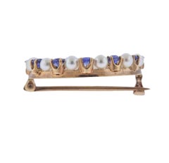 Antique Sapphire Pearl Gold Open Circle Brooch