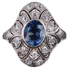 Antique Sapphire Ring of Platinum Topped 15k Gold