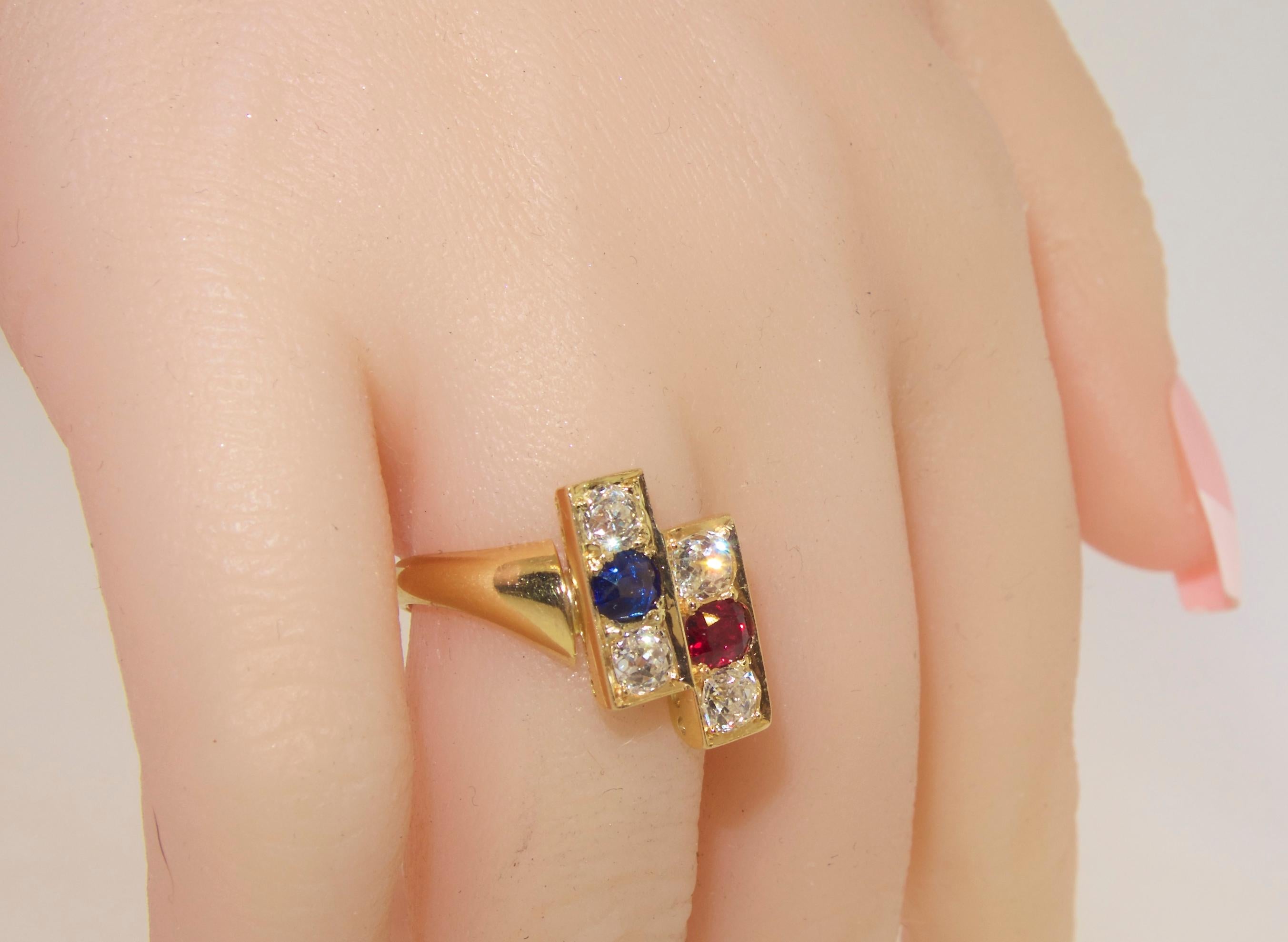 Antique Sapphire, Ruby and Diamond Ring, circa 1890 In Excellent Condition In Aspen, CO