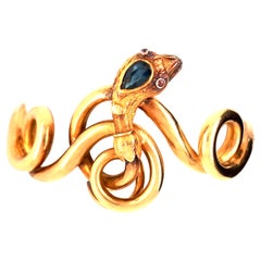 Antique Sapphire, Ruby and Gold Snake Bangle, Circa 1875