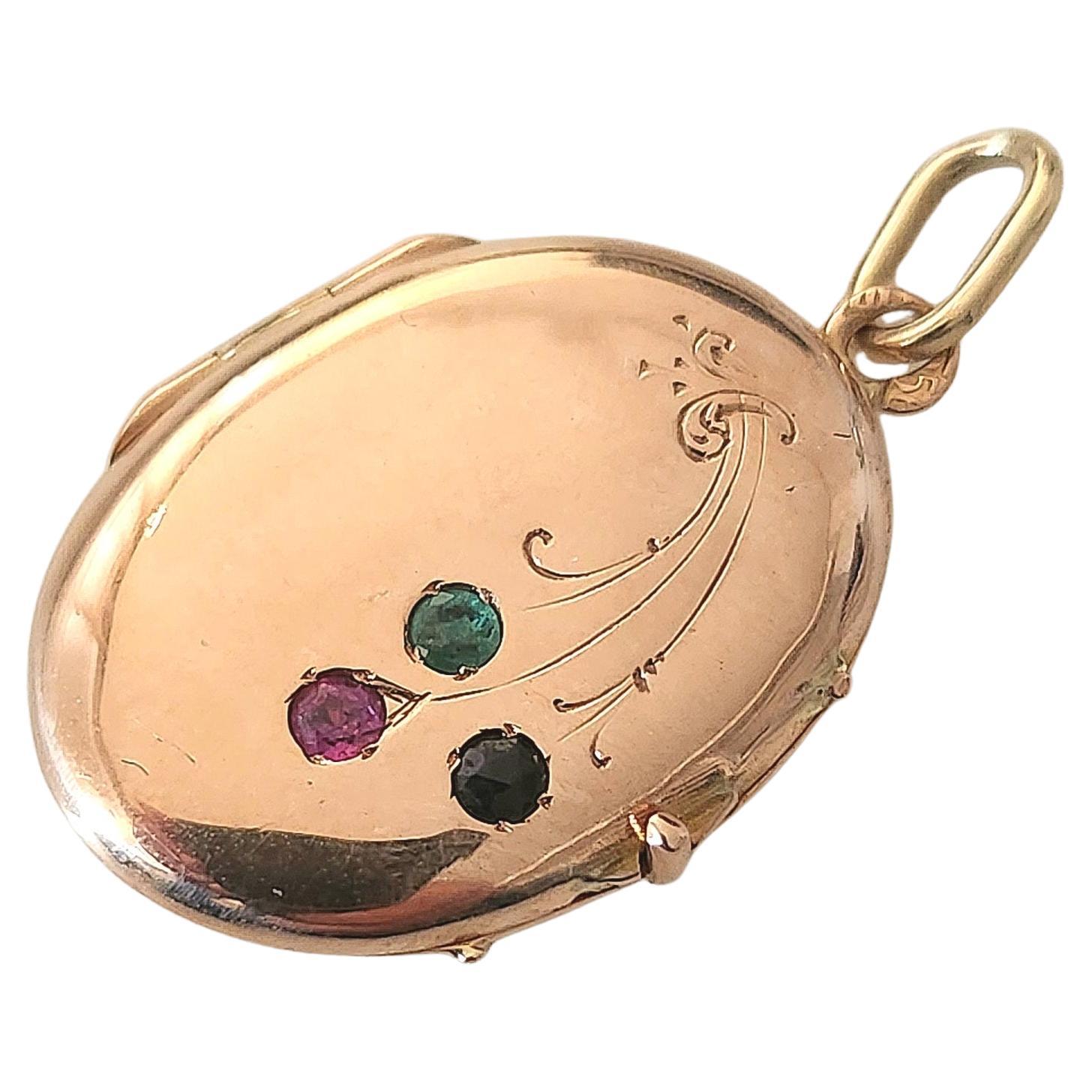 Antique sapphire Ruby Emerald Russian Gold Locket Pendant im Angebot 1