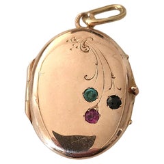 Antique sapphire Ruby Emerald Russian Gold Locket Pendant
