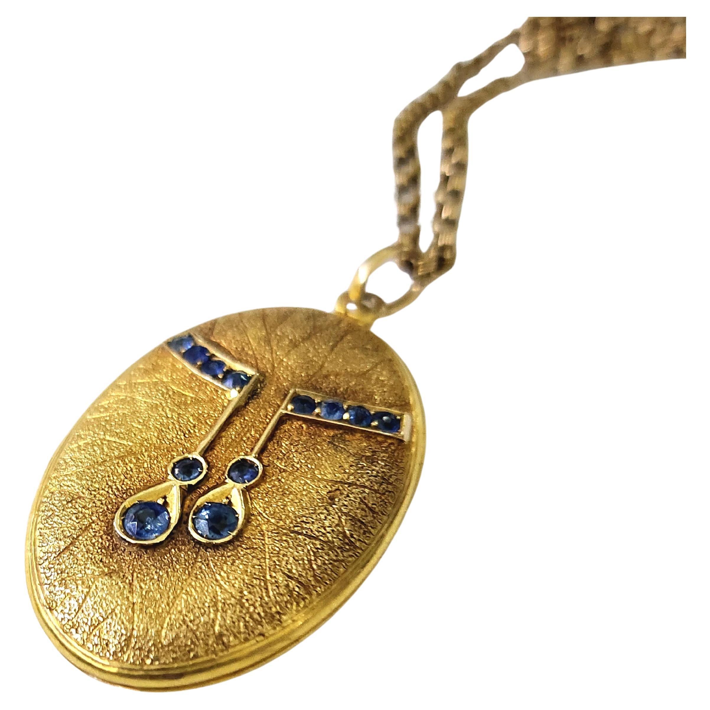Antiker Saphir Russisches Gold Medaillon Anhänger im Angebot 1