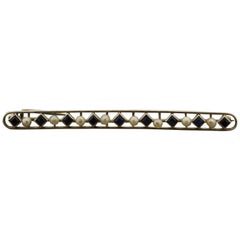 Antique Sapphire Seed-Pearl Platinum Line Bar-Pin Brooch
