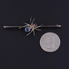 Antique Sapphire Spider Brooch of Platinum & 14k Gold