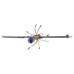 Antique Sapphire Spider Brooch of Platinum & 14k Gold