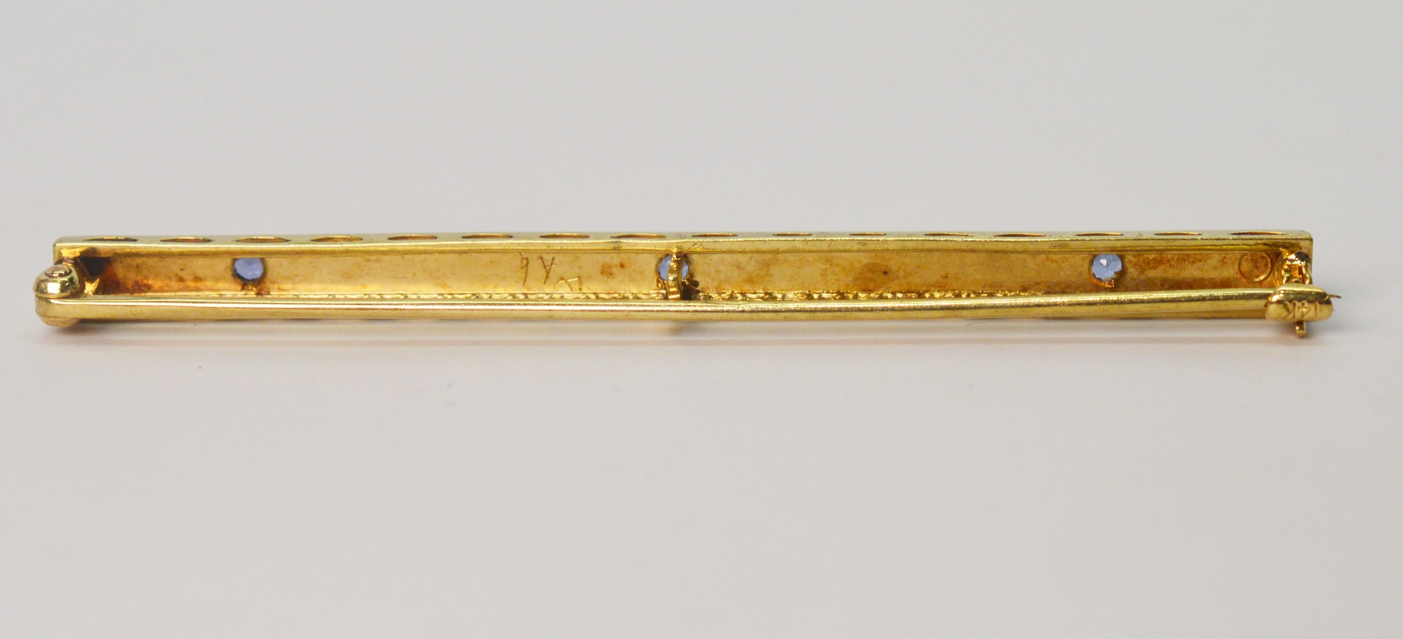 Antique Sapphire Yellow Gold Bar Pin Brooch In Excellent Condition In Mount Kisco, NY
