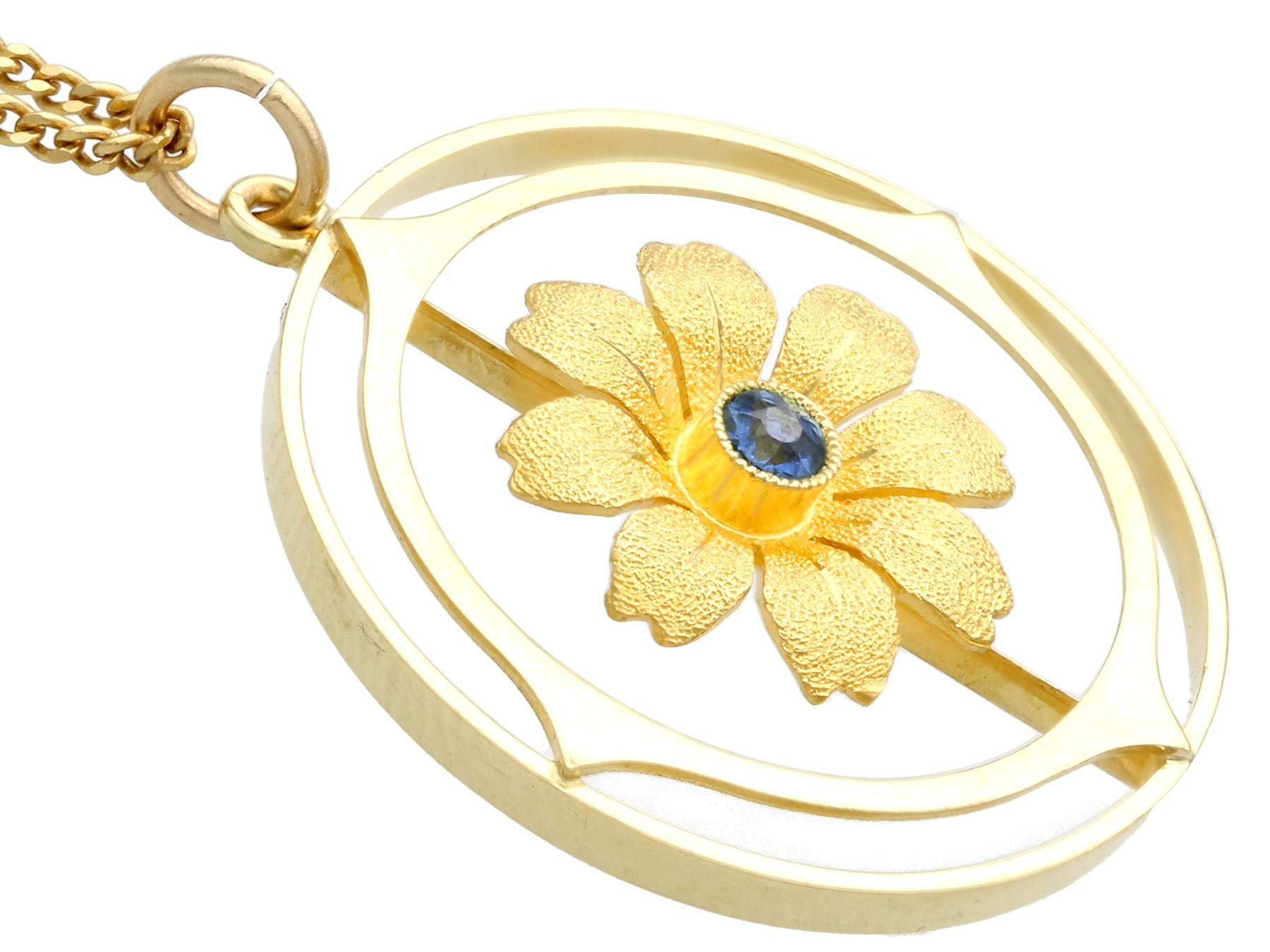 Round Cut Antique Sapphire Yellow Gold Pendant For Sale