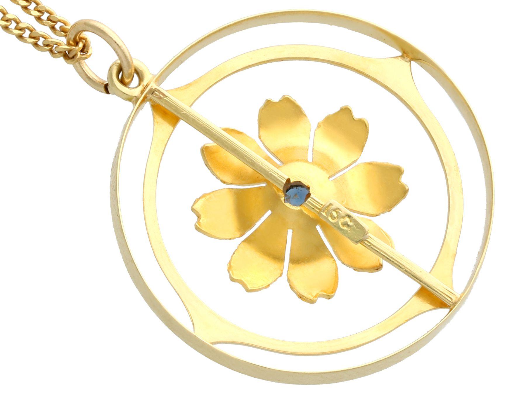 Women's or Men's Antique Sapphire Yellow Gold Pendant For Sale