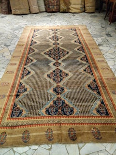 Antique Sarab Camel Hair Rug with Paisleys and Dotted Motifs