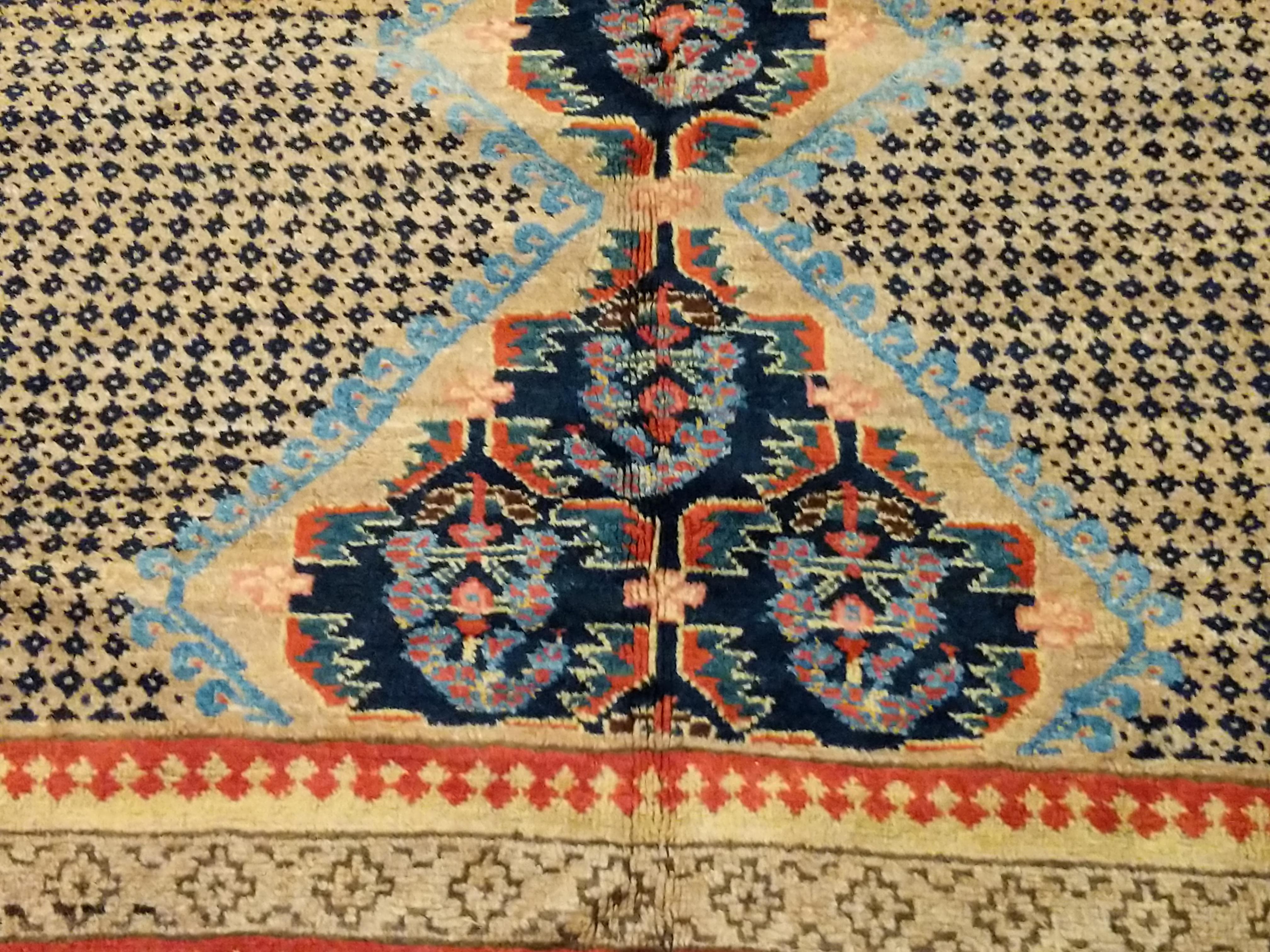 Azerbaijani Antique Sarab Camel Hair Rug with Paisleys and Dotted Motifs For Sale