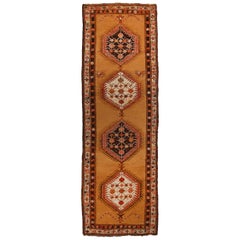 Antique Sarab Geometric Orange and Red Wool Persian Runner