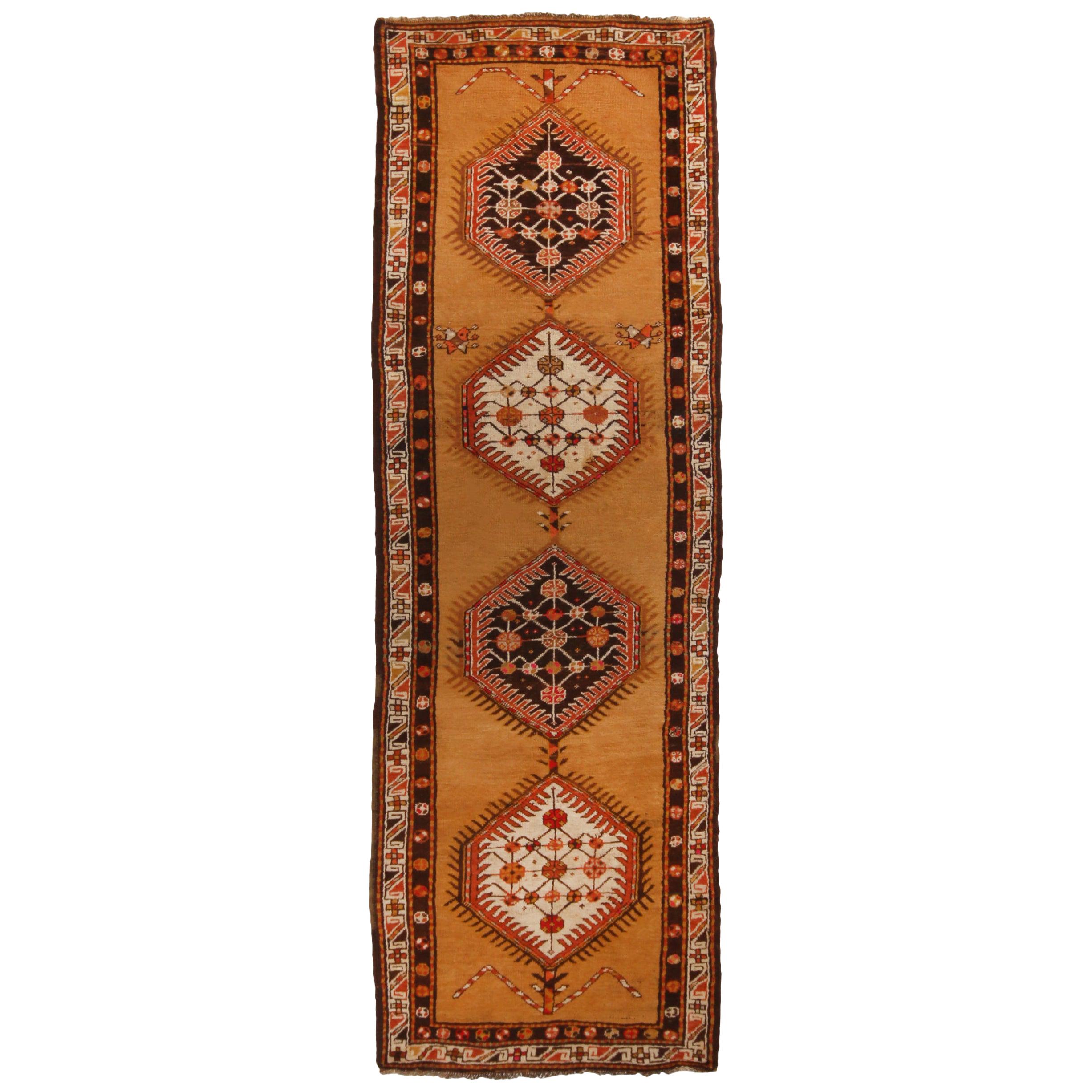 Antique Sarab Geometric Orange and Red Wool Persian Runner by Rug & Kilim For Sale