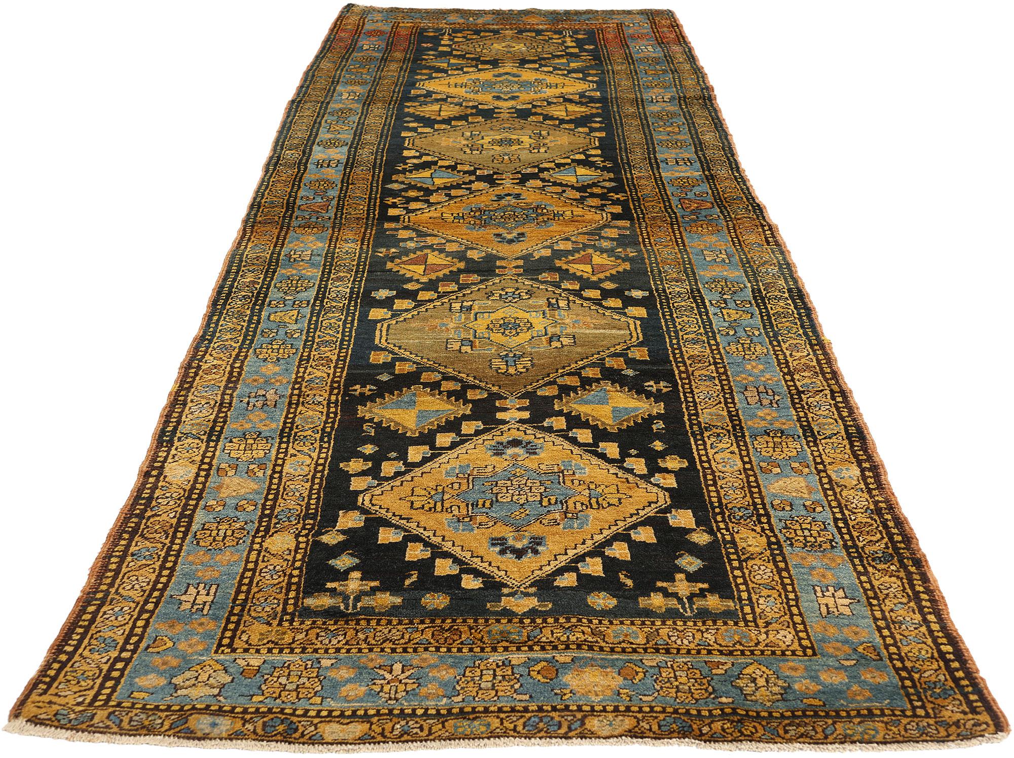 Hand-Knotted Antique Persian Sarab Rug Runner, 03'05 x 11'06 For Sale