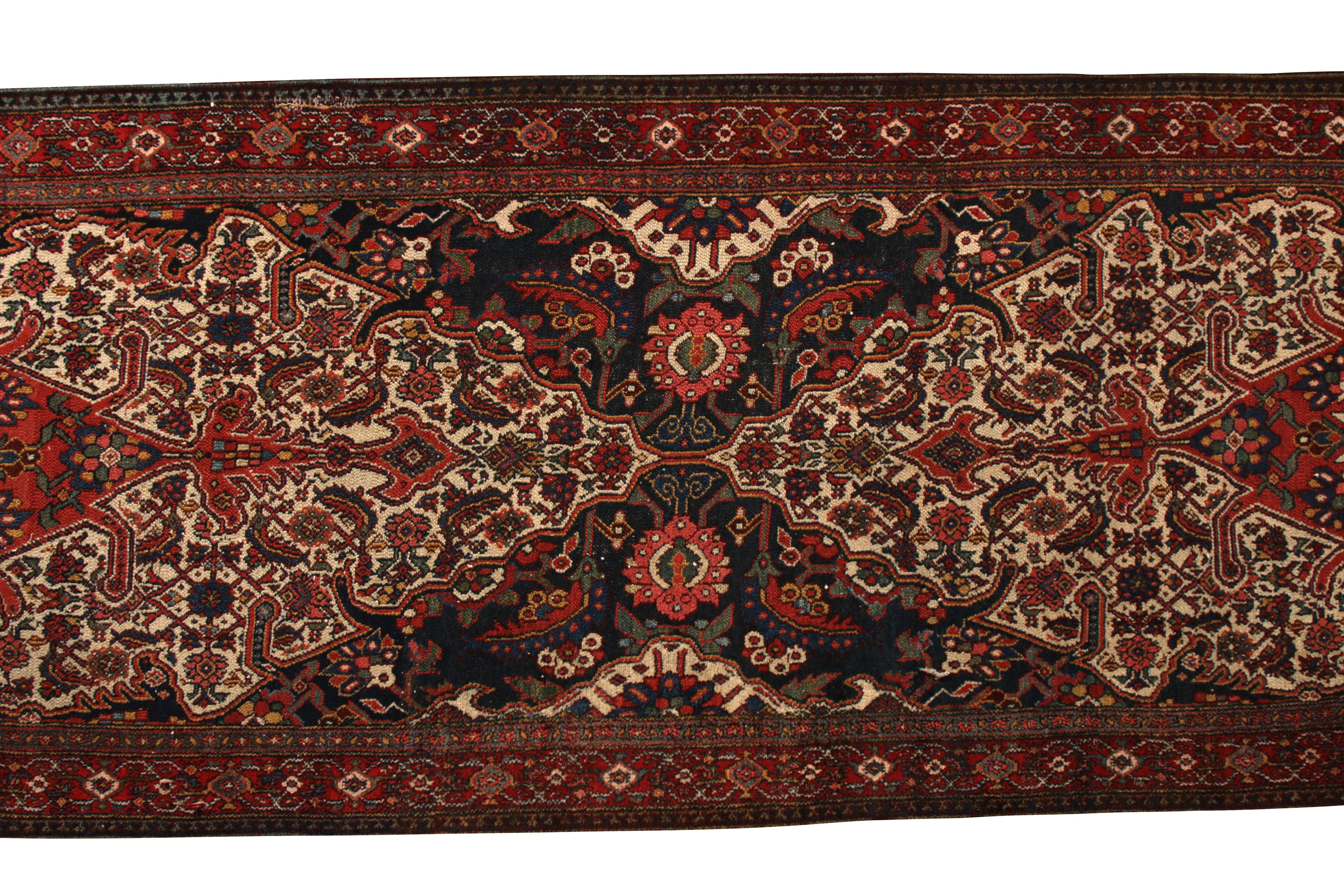 Hand-Knotted Antique Sarab Rug Red, Beige Persian Runner, Floral Medallion by Rug & Kilim For Sale