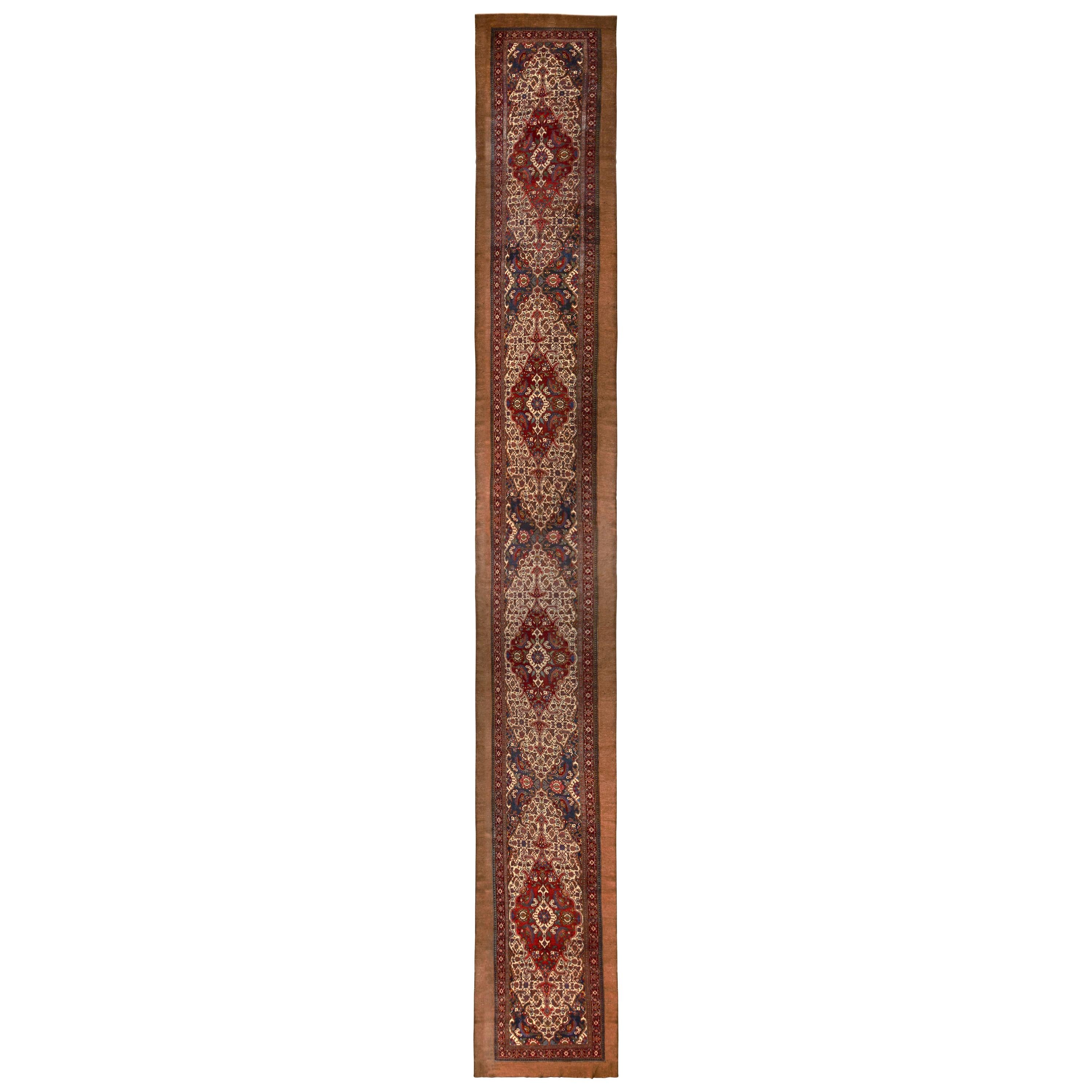 Antique Sarab Rug Red, Beige Persian Runner, Floral Medallion by Rug & Kilim