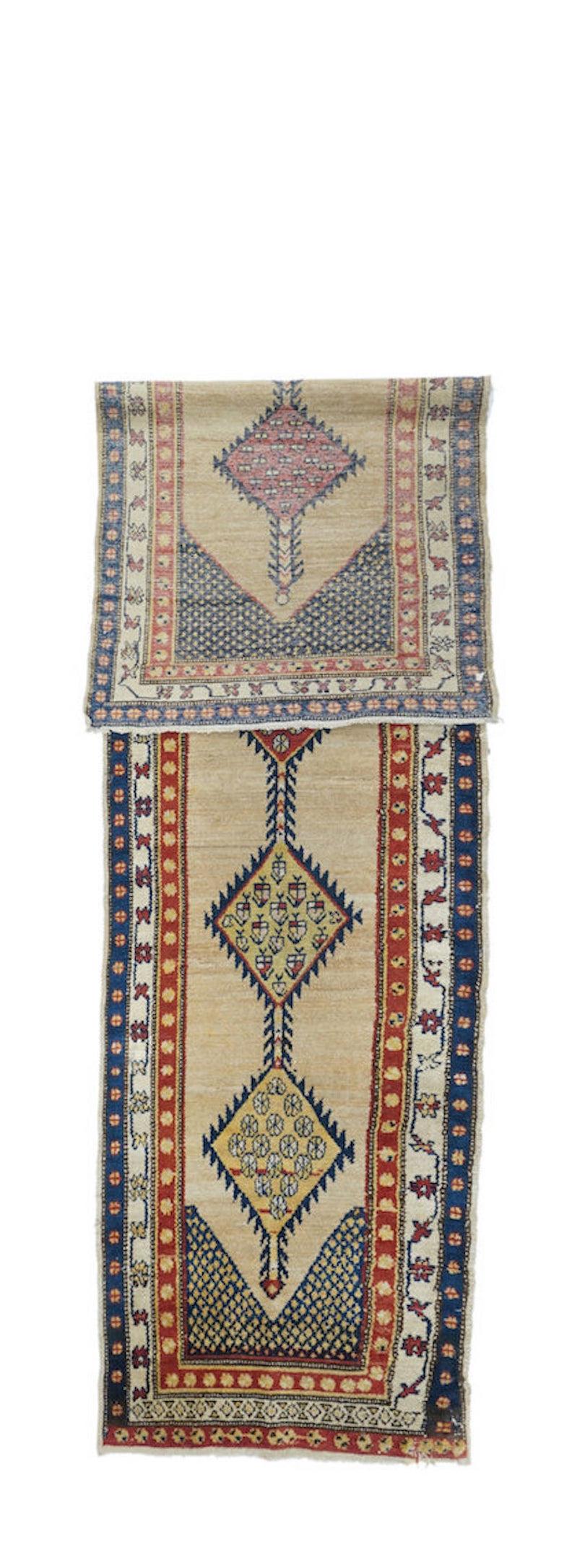 Antique Sarab Runner 3'1'' x 11'9''. From a corner of the NW Persian Heriz triangle, this town and surrounding villages specializes in wool foundation, robustly woven runner (kenares) with important camel tan to brown tones. Very few scatters,
