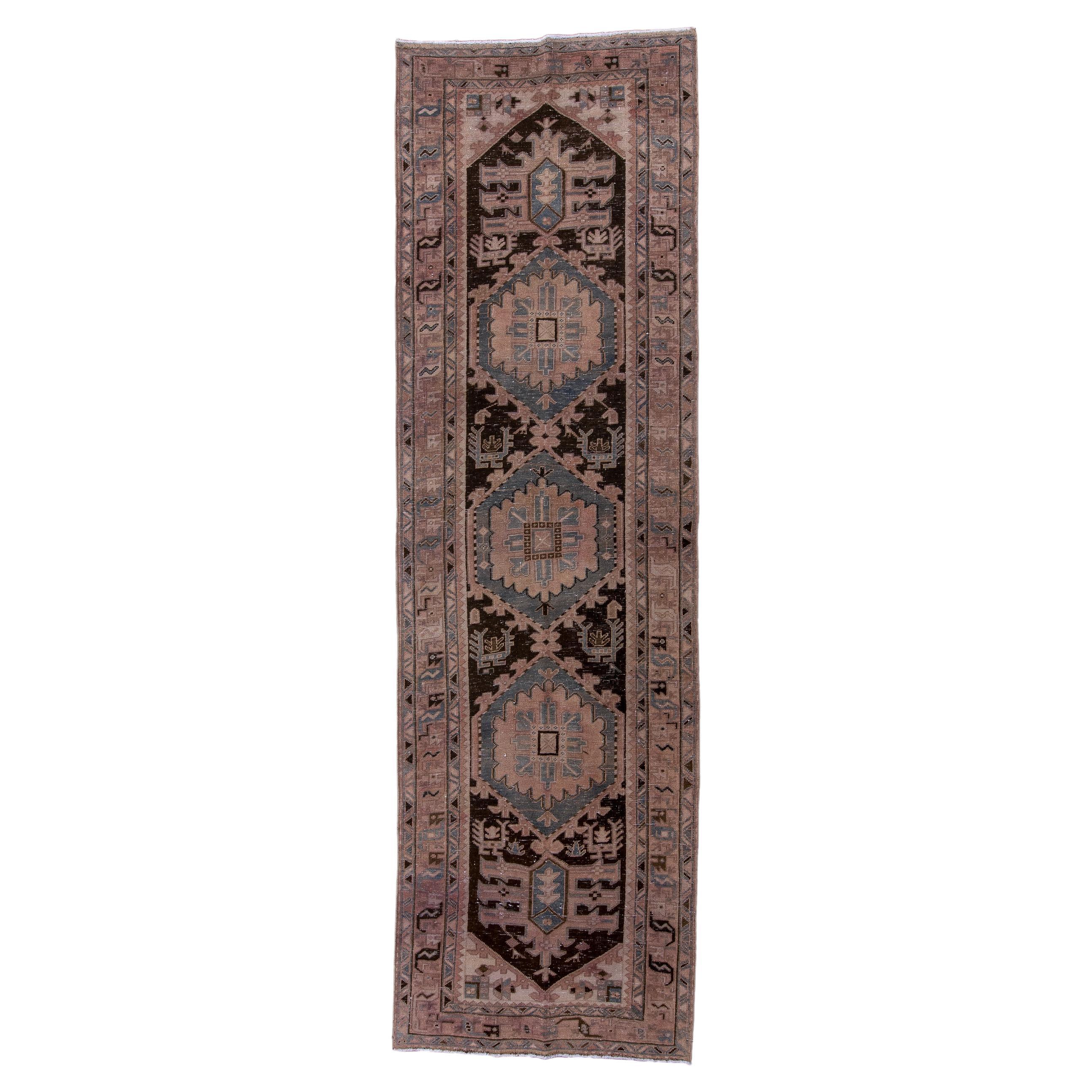Antique Sarab Runner with Dark Field and Floral Designs, Circa 1900's