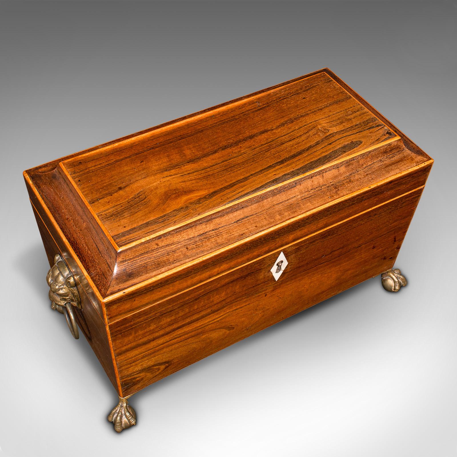 Early 19th Century Antique Sarcophagus Tea Caddy, English, Box, Glass Mixer, Regency, Circa 1820 For Sale