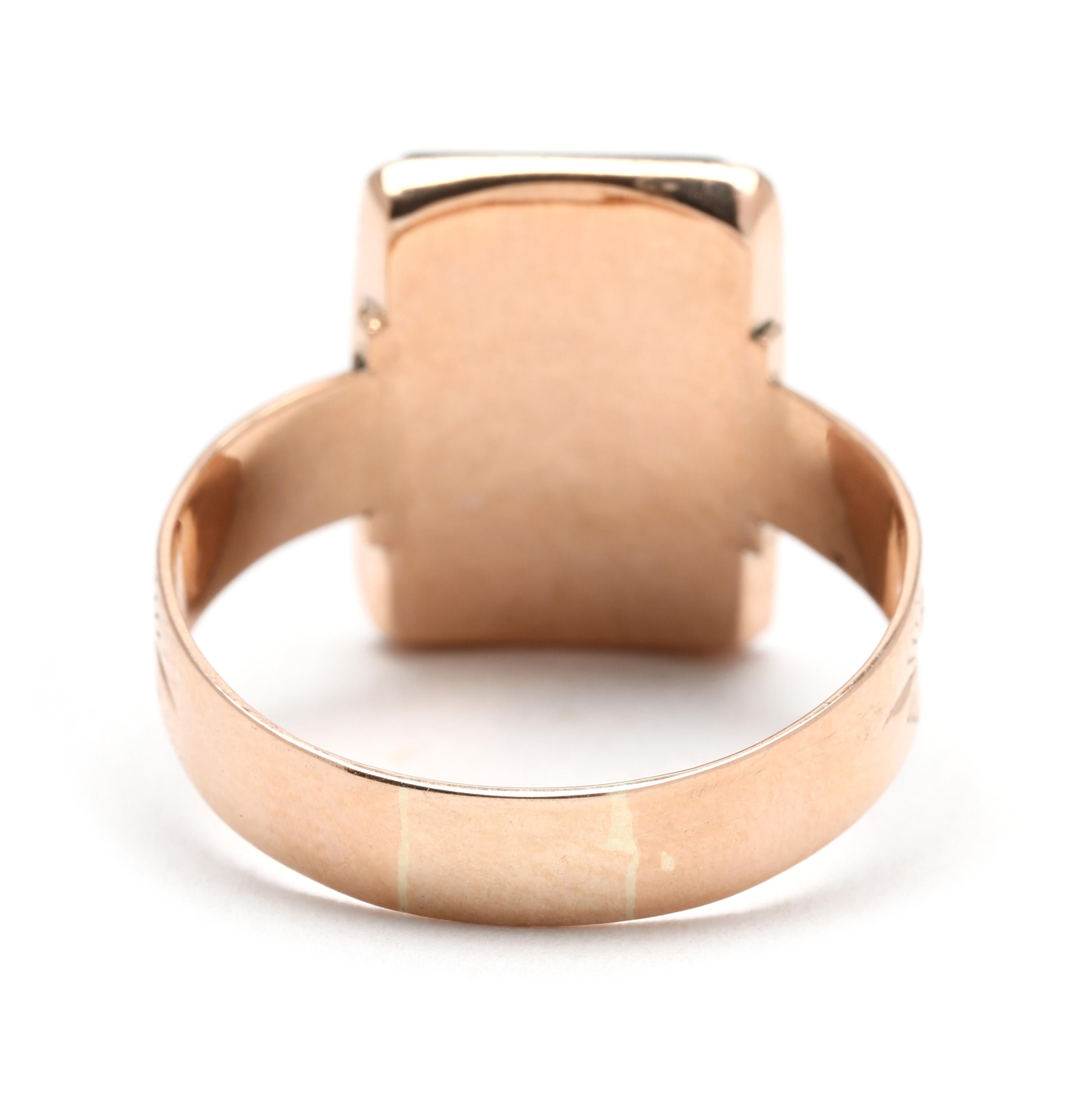 Square Cut Antique Sardonyx 10k Rose Gold Rectangular Tablet Ring For Sale