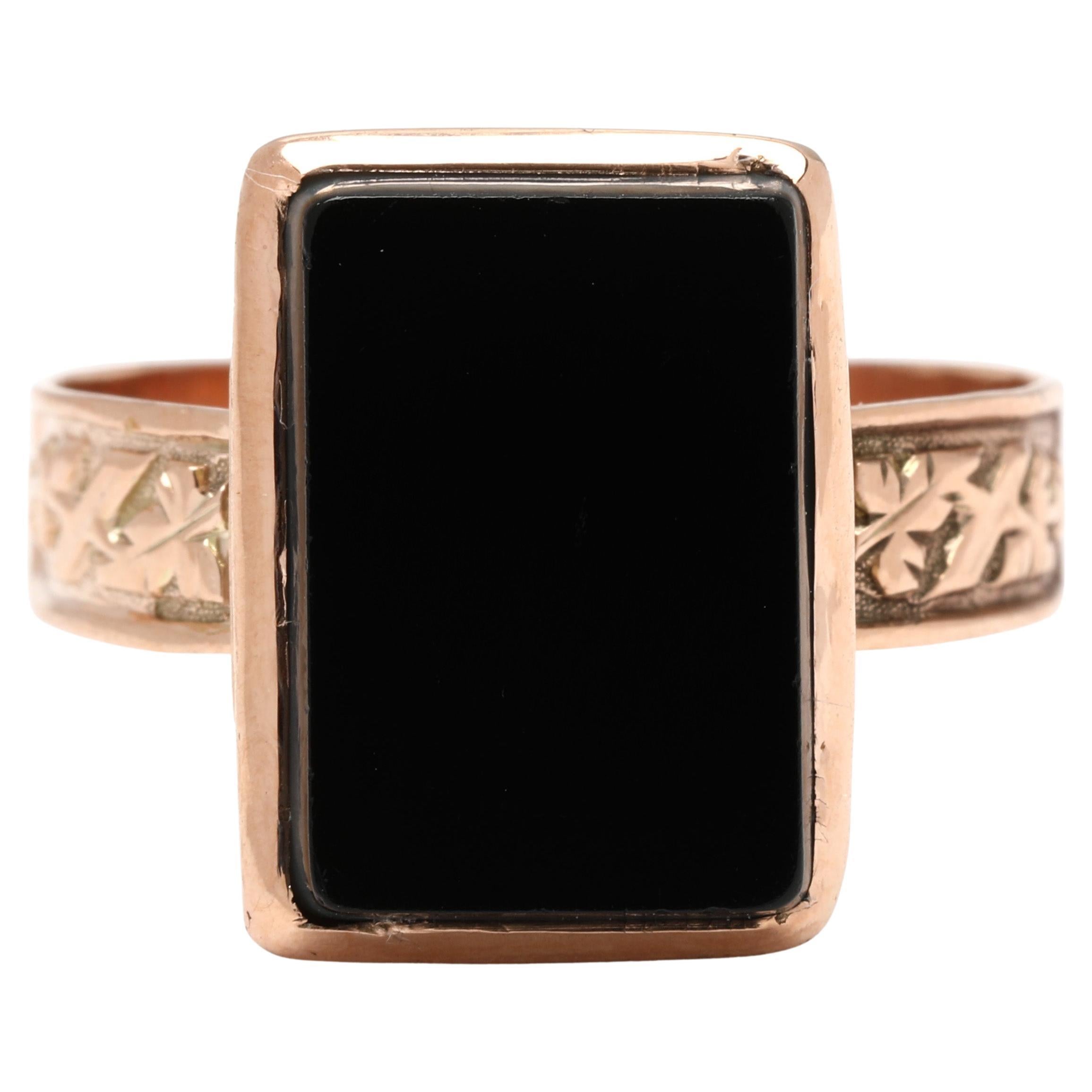 Antique Sardonyx 10k Rose Gold Rectangular Tablet Ring For Sale