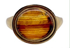 Antique Sardonyx Agate Roman Gem Intaglio 18 Karat Gold Ship with Sails and Oars