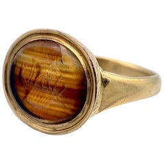 Antiker Sardonyx Achat Römischer Edelstein Intaglio 18 Karat Gold Schiff mit Segeln und Rudern