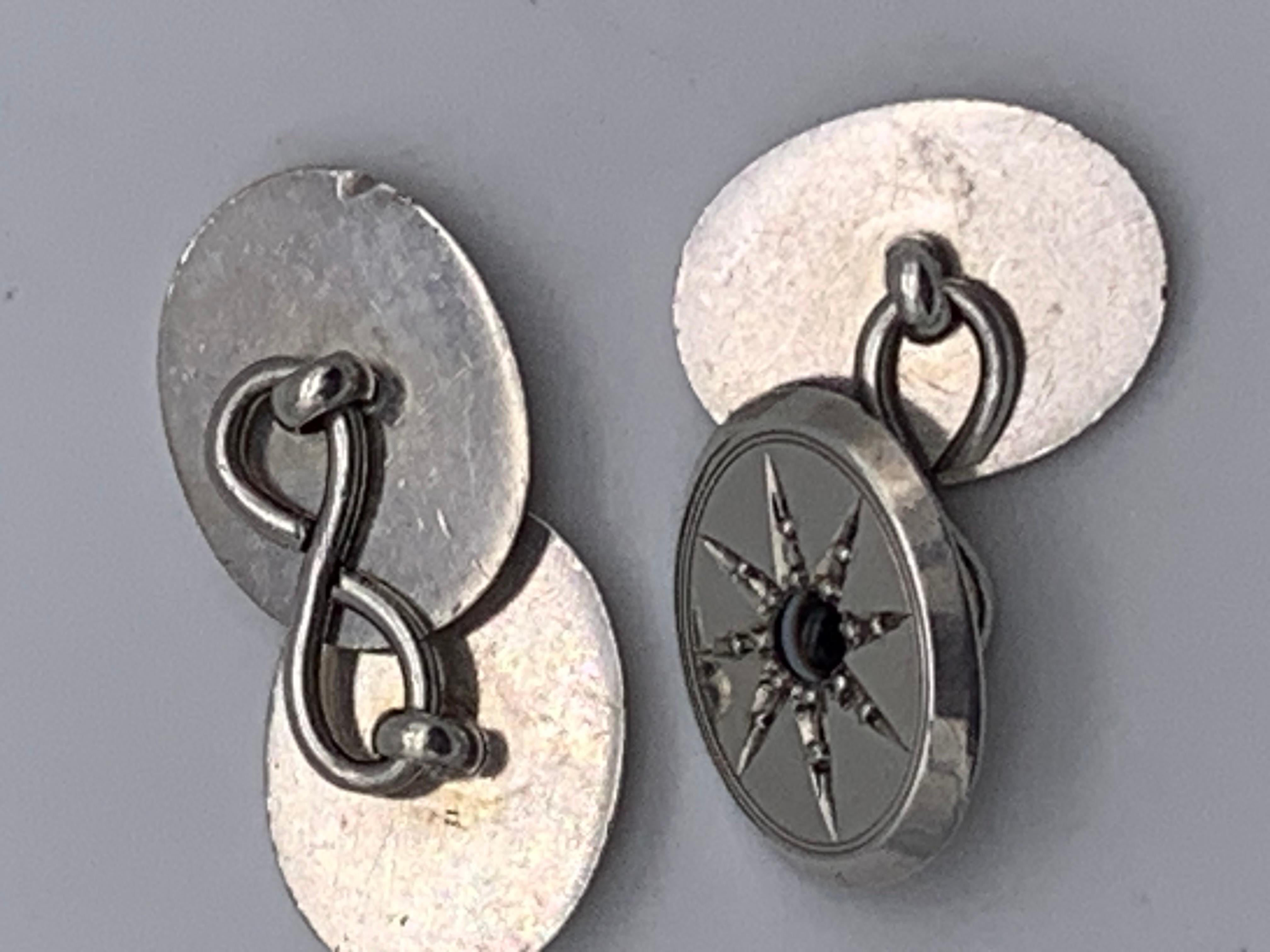 Antike Sardonyx Silber Stern Manschettenknöpfe Auge Achat im Angebot 2