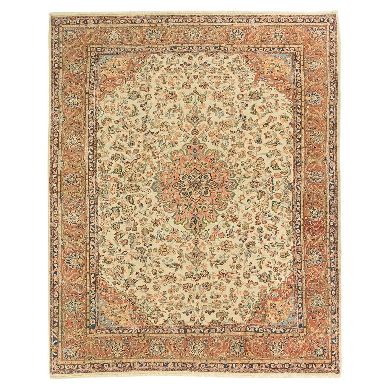 Antiker Sarough (Elfenbein, Terrakotta-Rot, 12'4" × 9'10") im Angebot